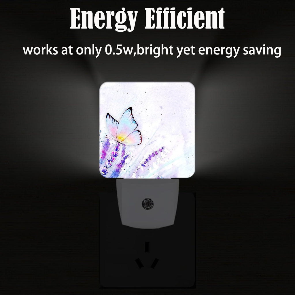 Lavender Butterfly Night Light, Plug-in Nightlights Auto Sensor Night Lamp Dusk-to-Dawn Lamp Home Decor for Nursery Children Girls Boys