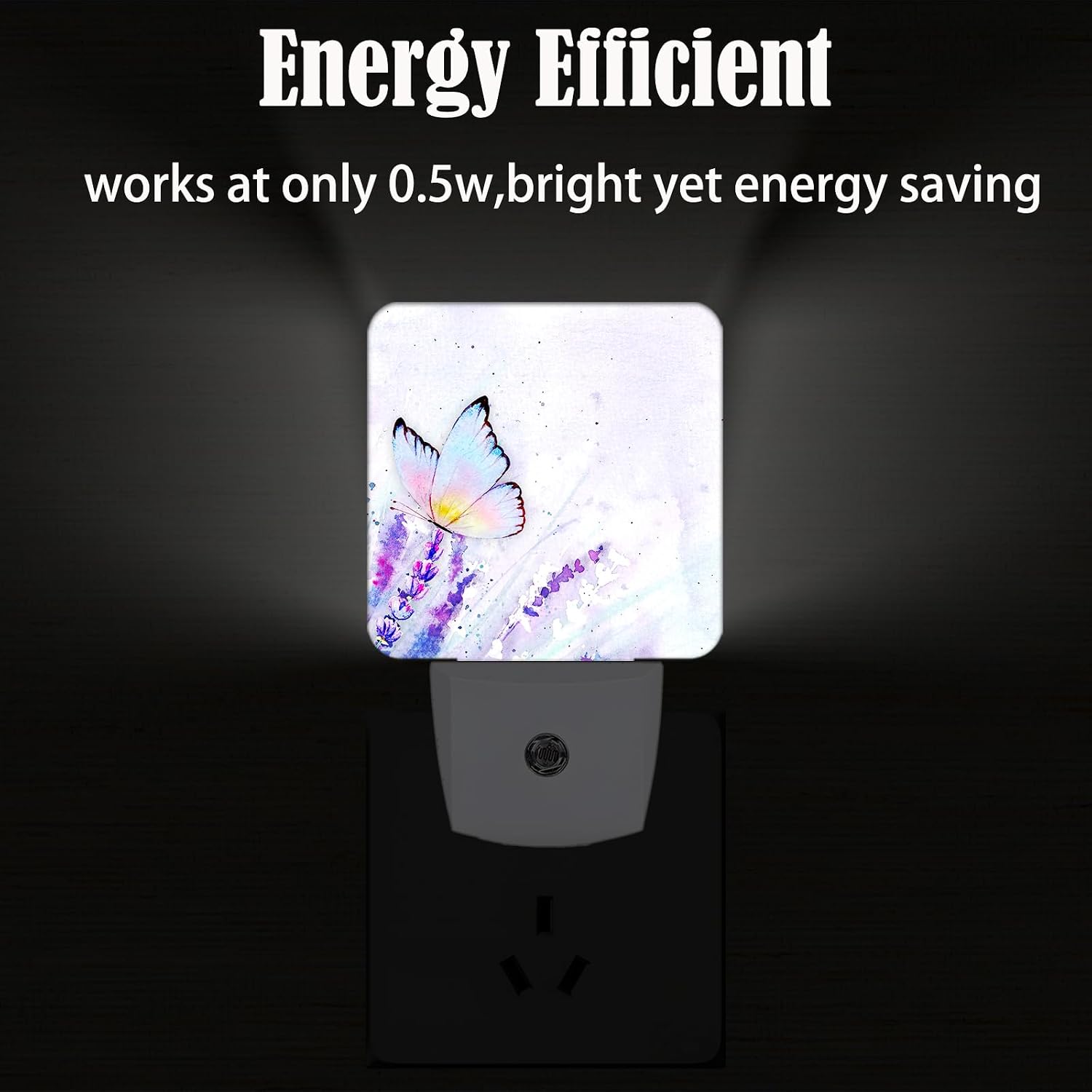 Lavender Butterfly Night Light, Plug-in Nightlights Auto Sensor Night Lamp Dusk-to-Dawn Lamp Home Decor for Nursery Children Girls Boys