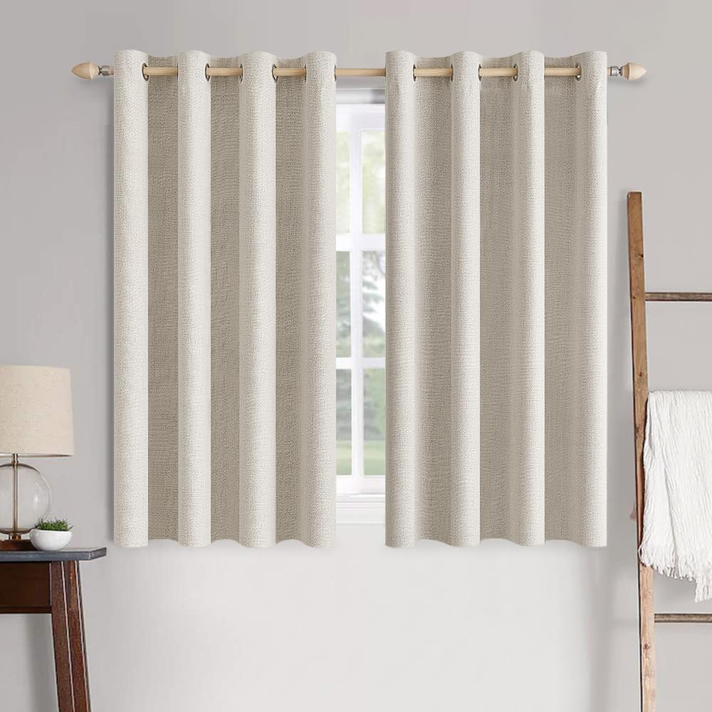 Miulee Linen Curtains 100% Blackout for Bedroom Thermal Insulated Birch Grommet Room Darkening Curtains & Drapes for Living Room Nursery 52…