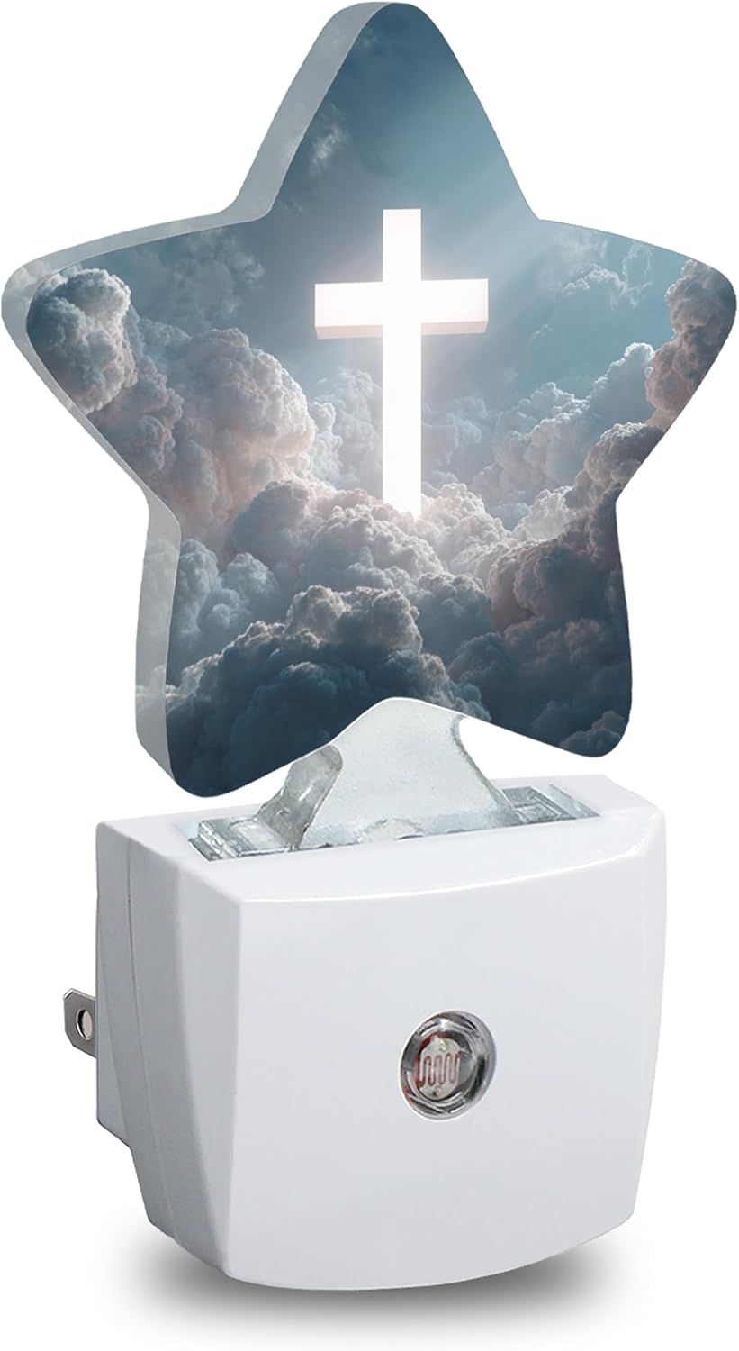 Cross in the Clouds Plug in Star Night Light, Night Light with Sensor for Kids Nursery Bedroom, Decorative Soft Glow Lamp for Hallway…