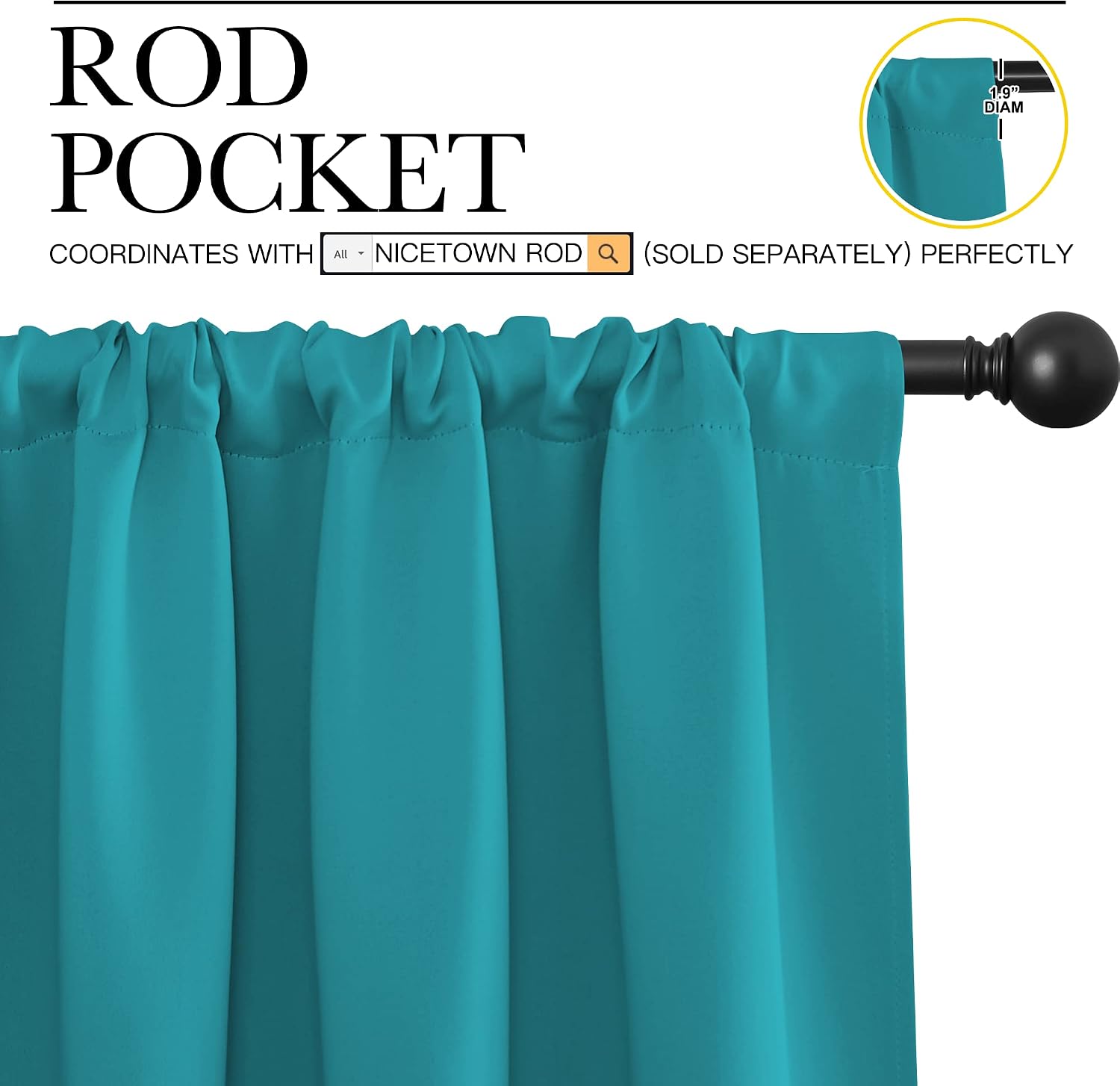 NICETOWN Peacock Blue Blackout Curtains Panels for Window, Thermal Insulated Rod Pocket Blackout Drapes/Draperies for Living Room (2…