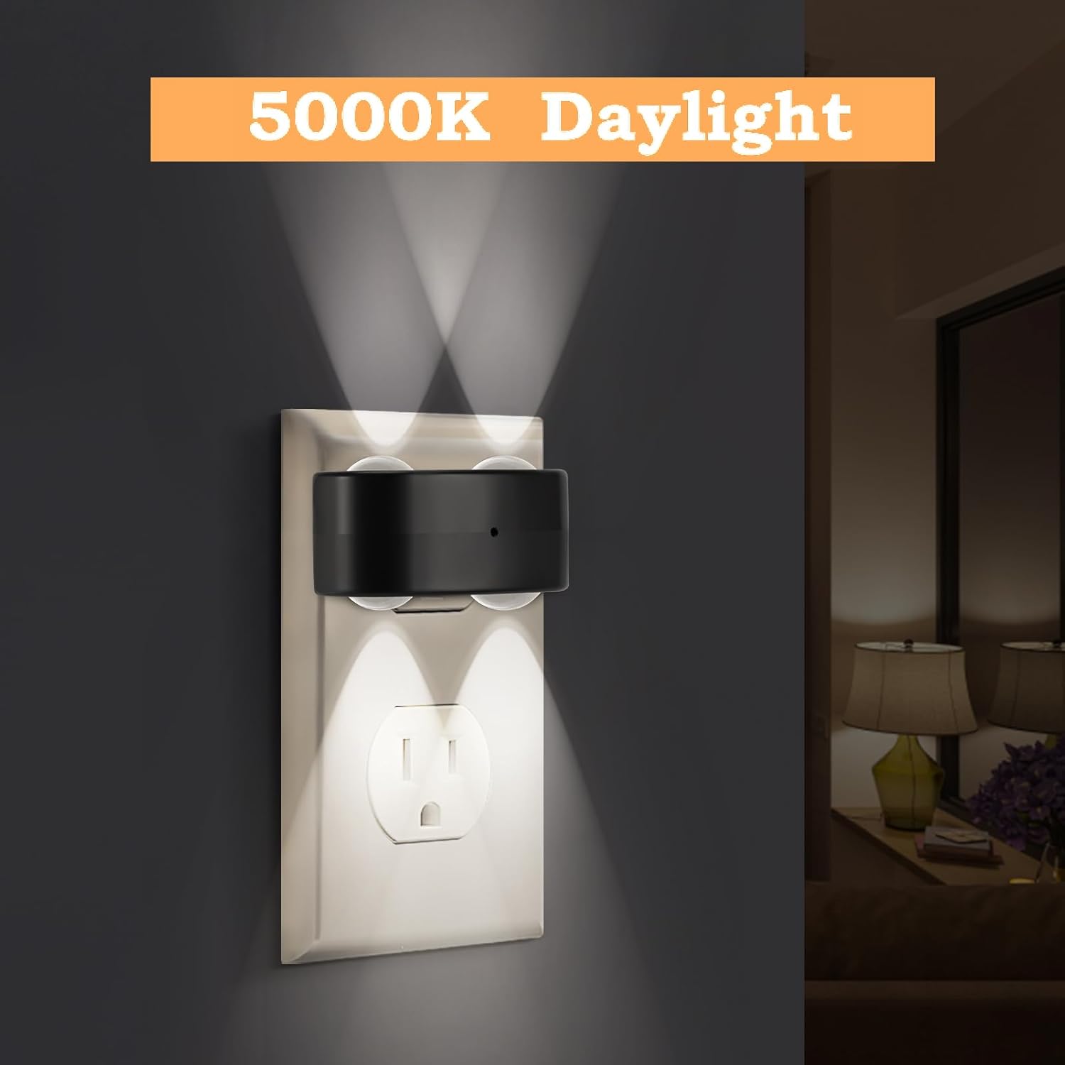 4-Pack LED Night Lights Plug into Wall, 5000K Daylight 100LM, Auto On/Off Light Sensor, Rotating Ambient Lighting for Bedroom, Hallway…