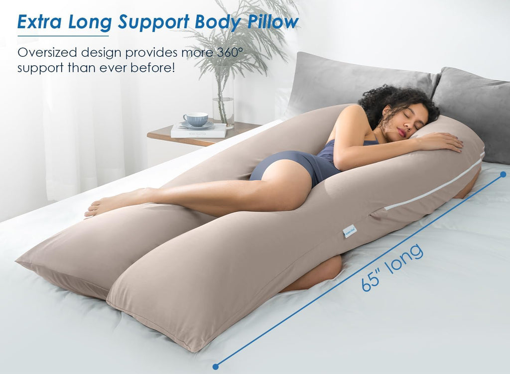 QUEEN ROSE Extra Long U Shaped Body Pillow, Cooling Pregnancy Pillows for Sleeping, 65 Inch Full Body Support Maternity Pillow for…