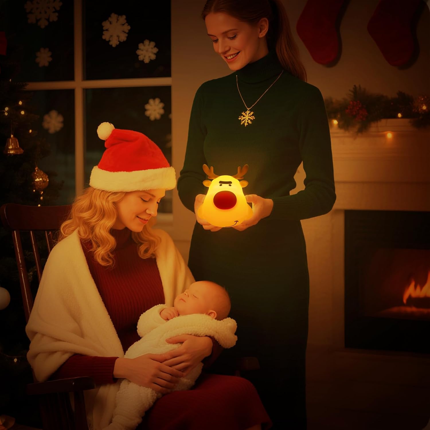 Reindeer Night Light, Soft Squishy Silicone Kids Nightlight, 3 Level Dimmable Touch Lamp with Timer, 1200mAh USB Rechargeable Baby…
