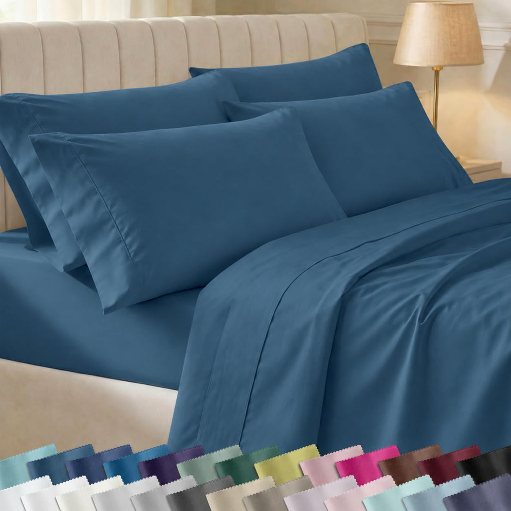 CaliforniaDesignDen California Design Den 6-Pc King Size Sheet Set with 4 Pillowcases - Soft 400 Thread Count 100% Cotton Sheets, Sateen We…