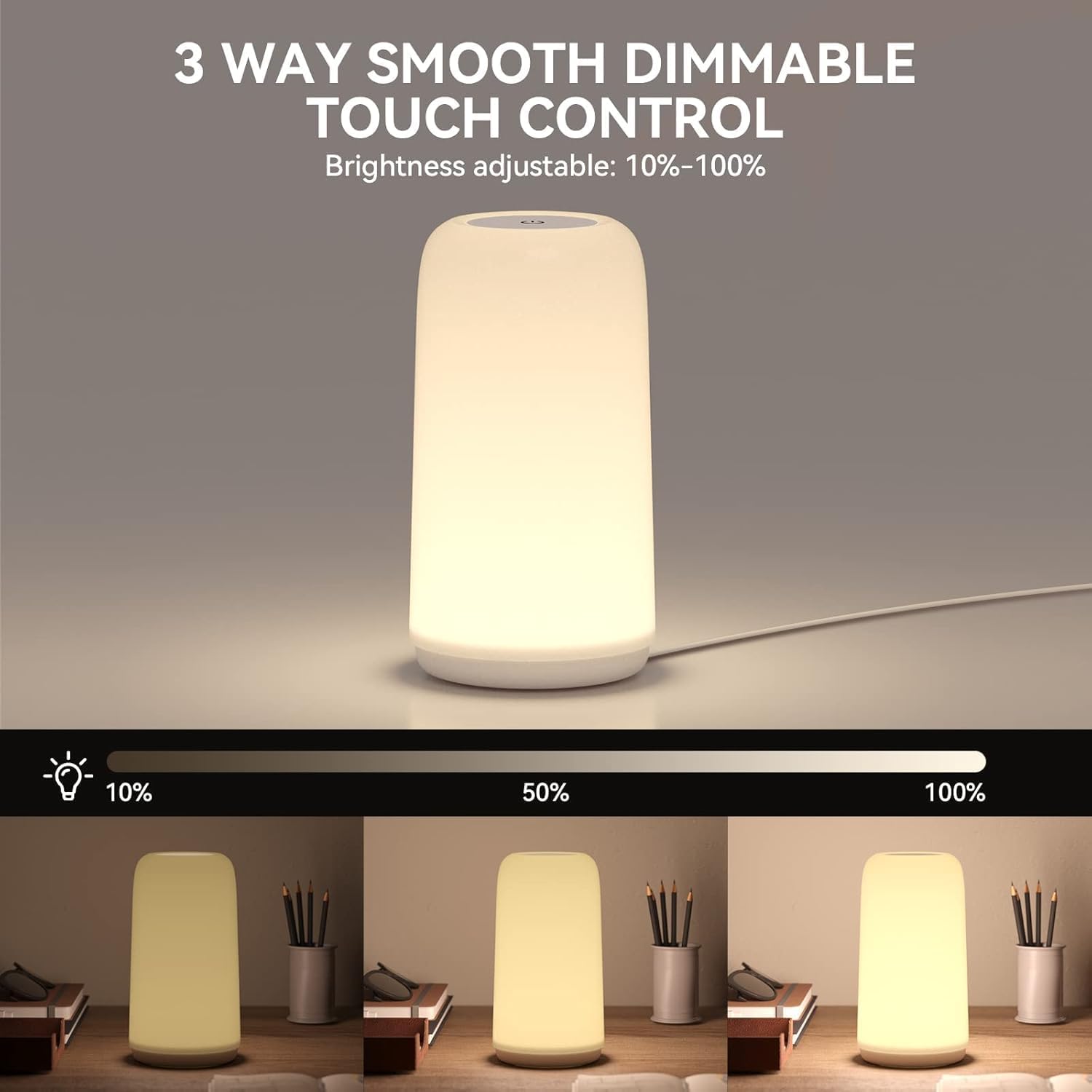 Touch Bedside Table Lamp, [Sleek Design & RGB Mode] 3 Way Dimmable Small Lamp for Bedroom, LED Lamp with Warm White Lights, Multi-Color…