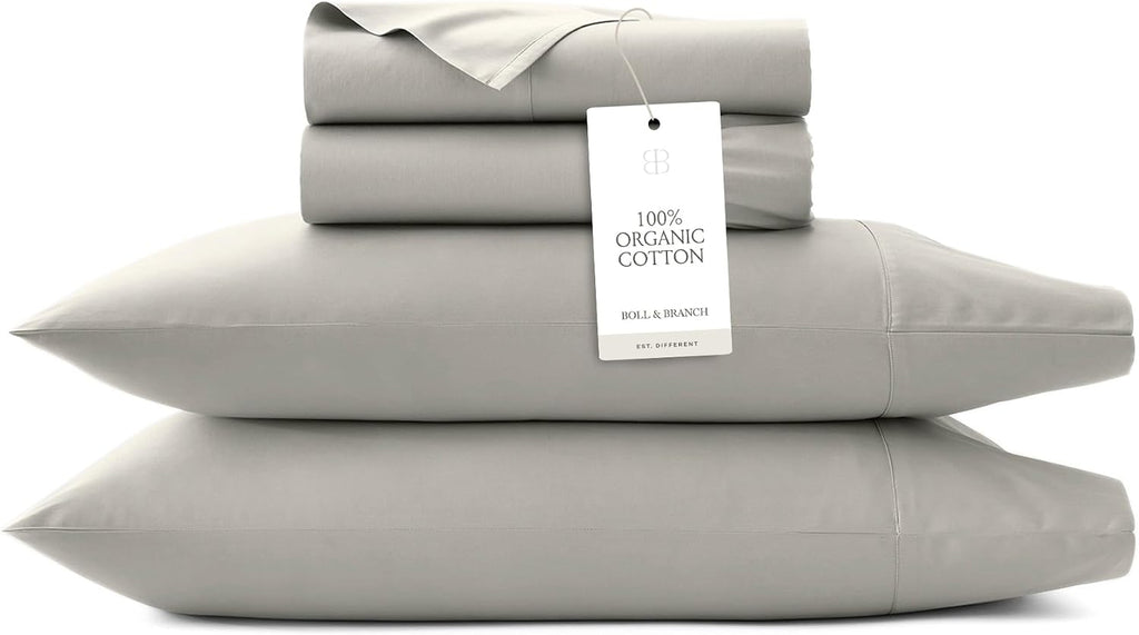 BollBranch BOLL & BRANCH Percale Hemmed Sheet Set - Cooling Breathable Bed Sheets for Hot Sleepers - California King, Pewter - Luxury 100%…