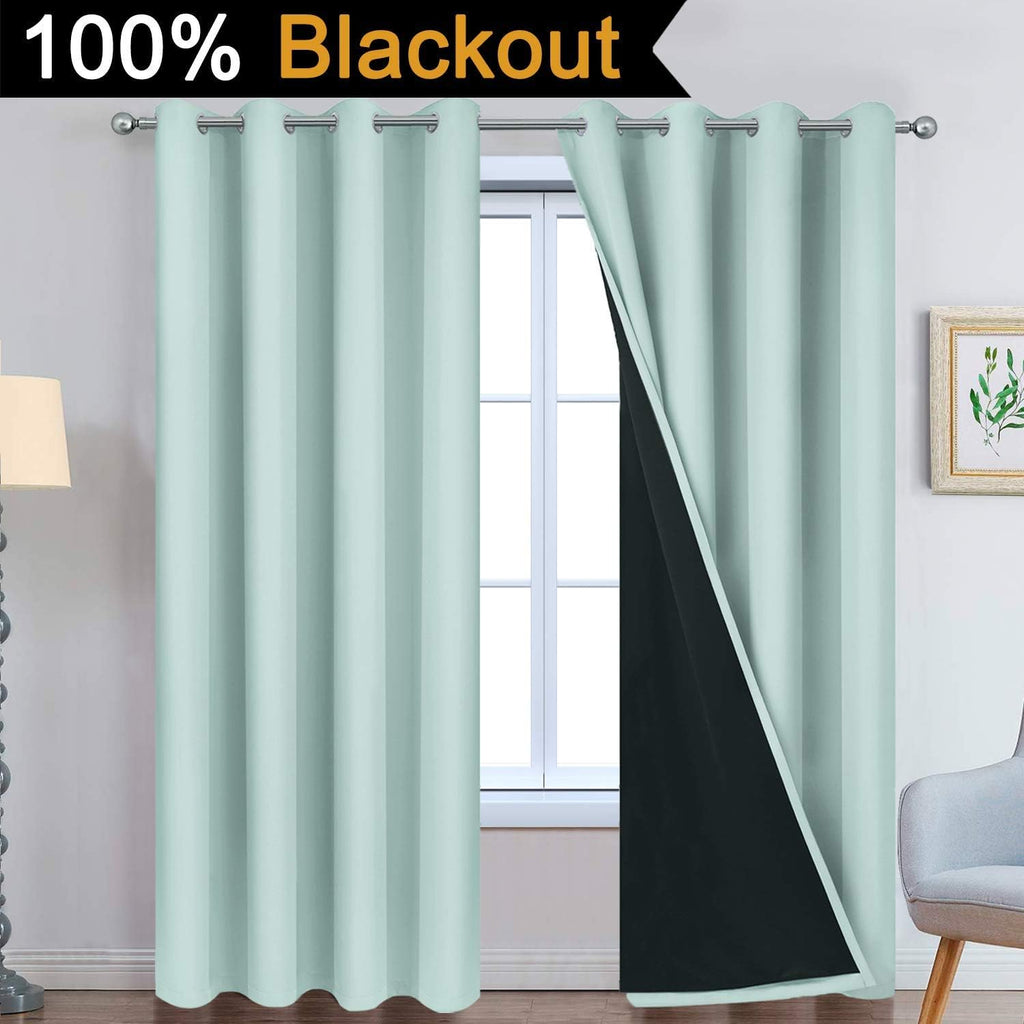 Yakamok 100% Blackout Lined Pair Curtains, Window Treatment Thermal Insulated Soundproof Drapes for Bedroom(52Wx84L, Aqua, 2 Panels) 1.6 in…