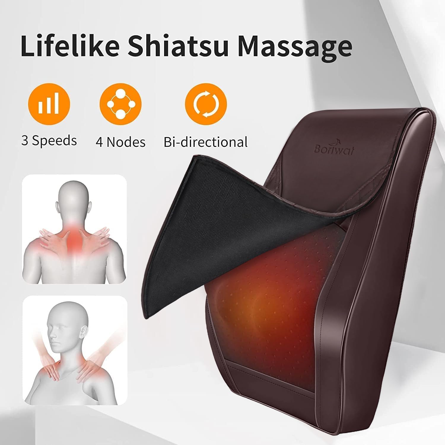 Boriwat Back Massager with Heat, 3D Kneading Massage Pillow for Back, Neck, Shoulder, Leg Deep Tissue, Gifts for Women Men Mom Dad(Brown) 1…