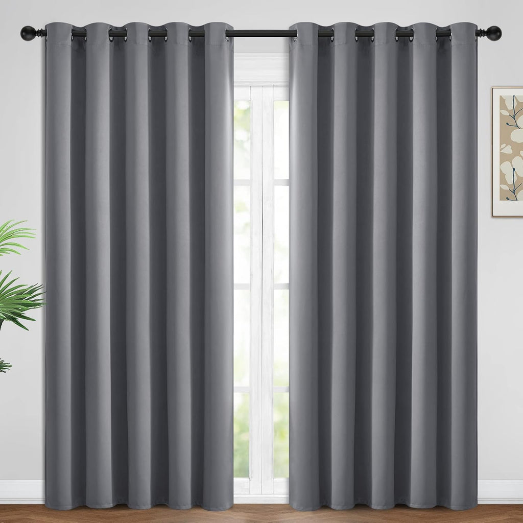 Yakamok Blackout Curtains Room Darkening Thermal Insulated Window Panels, Solid Grommet Top Drapes for Bedroom/Living Room(62Wx84L, Grey…