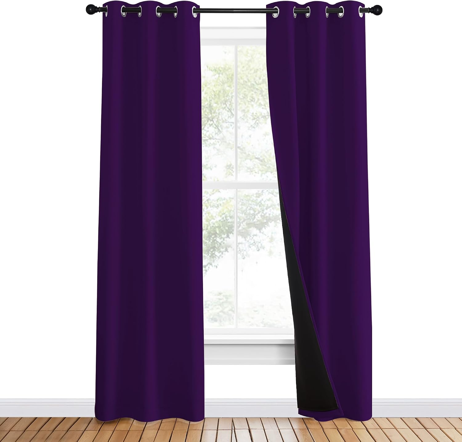 Nicetown 100% Blackout Curtains with Black Liner Backing, Thermal Insulated Curtains for Living Room, Noise Reducing Drapes, Royal Purple,…