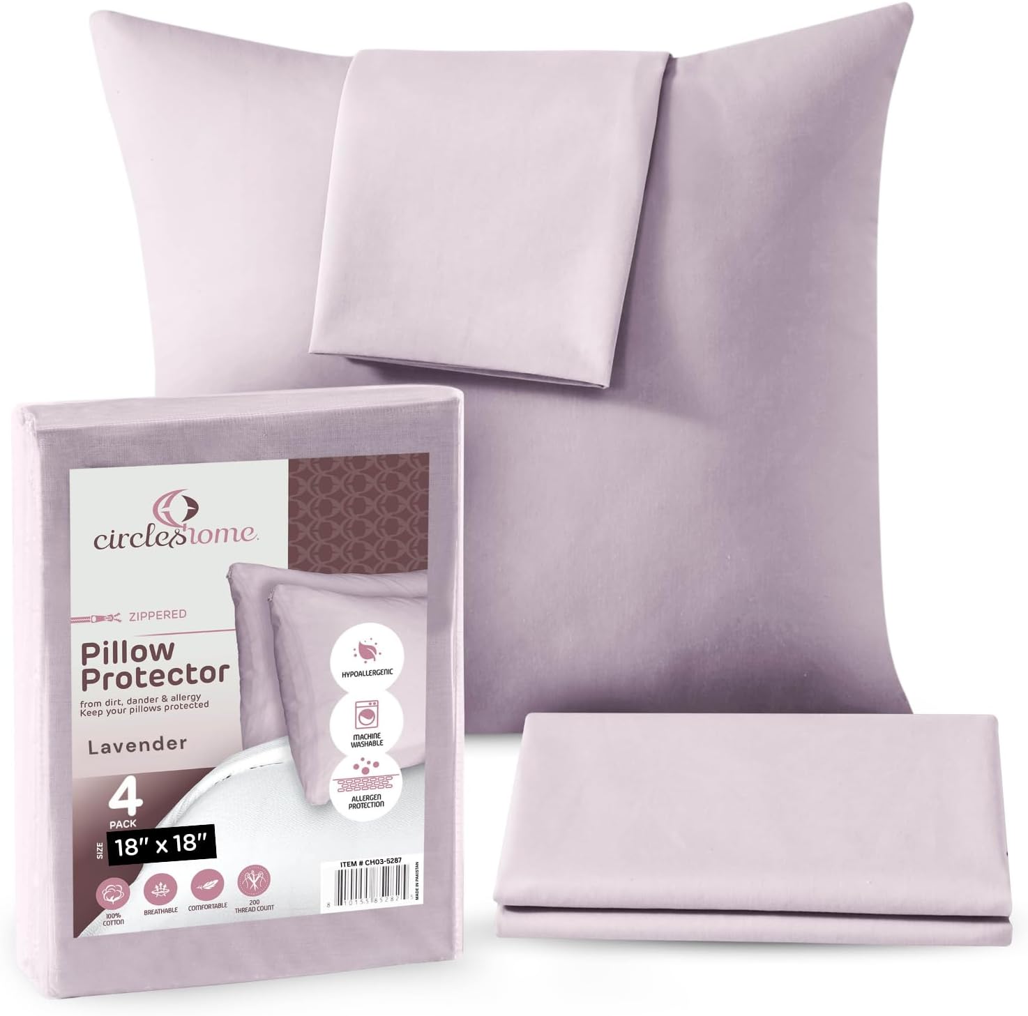 CIRCLESHOME Throw Pillow Protectors - 100% Cotton Breathable Pillowcases - 18 X 18 Square Pillowcases - Protects Pillows from Dirt, Dust…