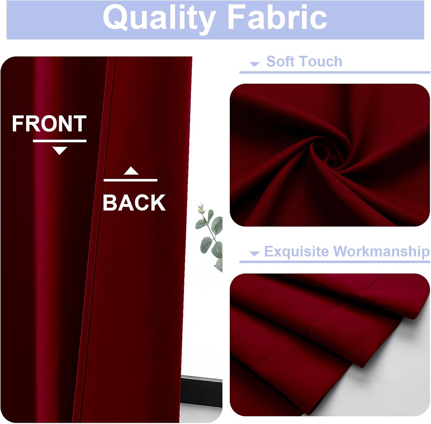 Simplebrand Ava Red Blackout Curtains for Bedroom 84 Inch Length 2 Panels Set, Solid Thermal Insulated Privacy Nursery Window Treatment Cur…