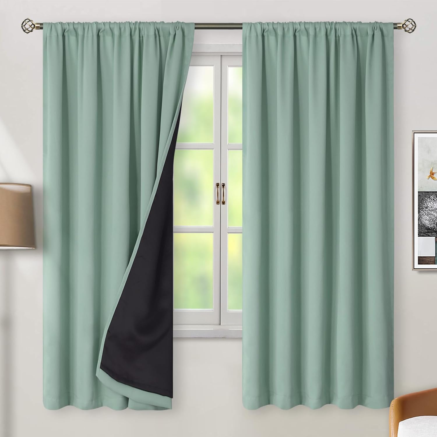 BGment Blackout Curtains with Thermal Insulation Liner Curtains 72 Inches Long, Rod Pocket and Back Tab Double Layer Room Darkening…