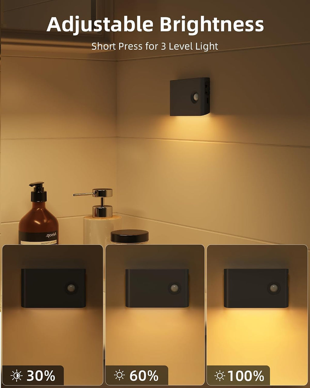 Ezvalo 3 Pack Motion Sensor Night Lights, Sync LED Stair Lights Indoor, 1500mAh Rechargeable, Magnetic & Dimmable, 3000K Soft White, Portab…