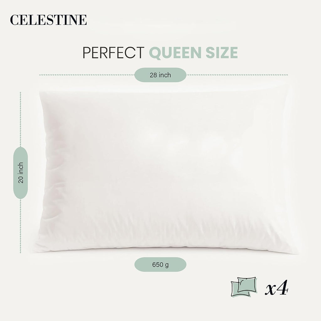 Celestine Queen Size Pillows Set of 4 – Soft Down Alternative Microfiber Filling, Plush White 20x28 Bed Pillows for Side and Back Sleepers,…