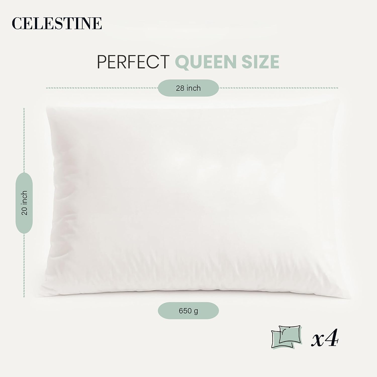 Celestine Queen Size Pillows Set of 4 – Soft Down Alternative Microfiber Filling, Plush White 20x28 Bed Pillows for Side and Back Sleepers,…