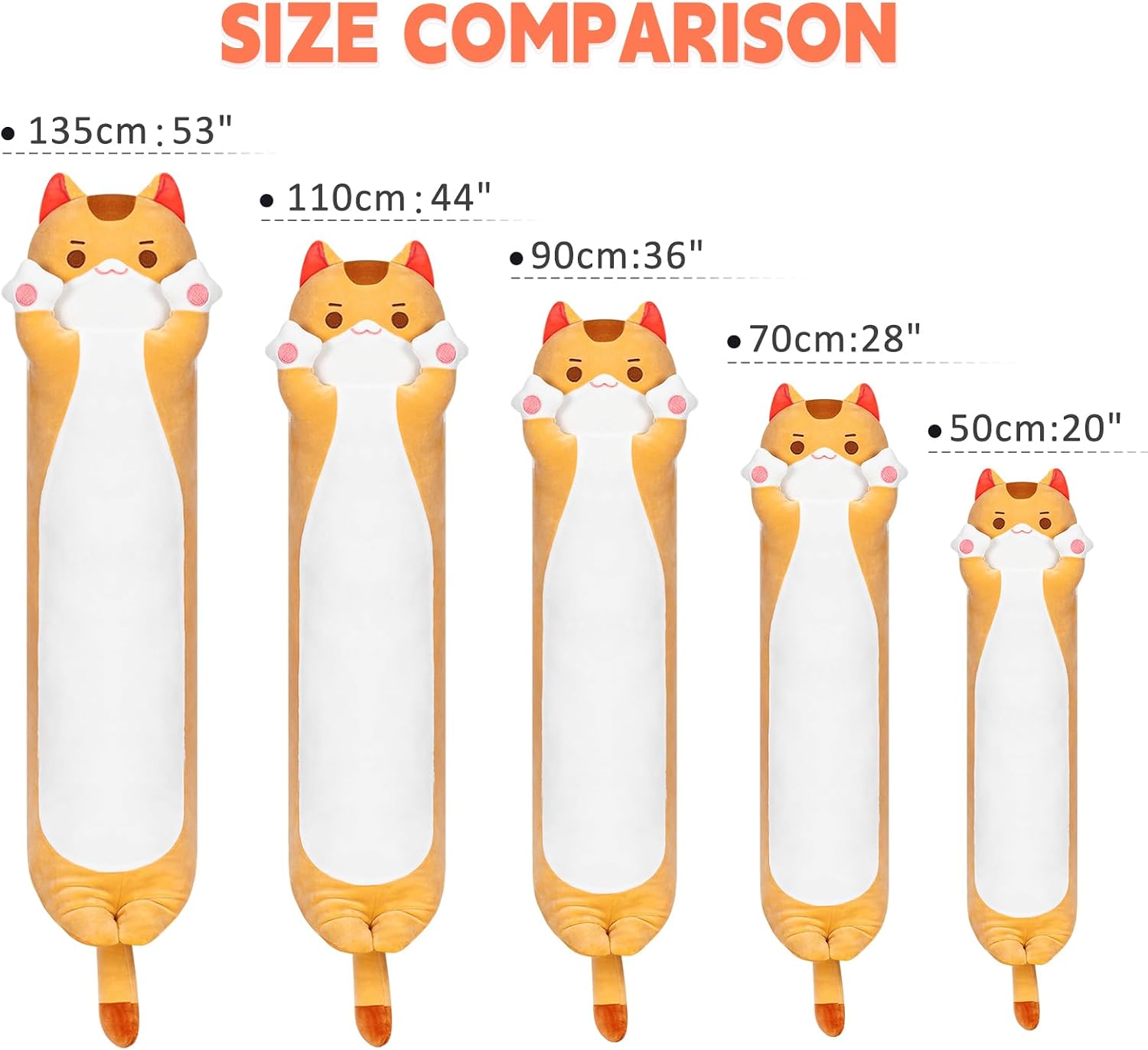 Mewaii Long Cat Plush Kawaii Kids Plush Toy Pillows, Cute Cat Stuffed Animals Soft Plushies, Kitten Big Plush Toys Throw Body Pillow Doll…