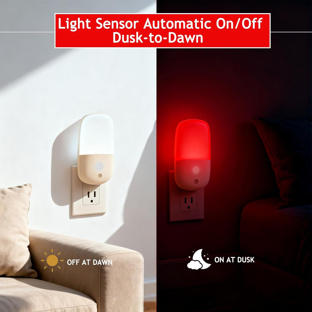 Jopcpie 670nm Red Light Night Light for Sleep relaxation, 2 Pack Auto On/Off Dimmable Night Light with Dusk to Dawn Sensor, LED Night…