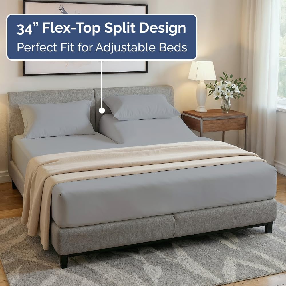 Flex Top Split Head King 4 Piece Sheet Set - Ultra-Soft, Breathable & Cooling Bed Sheets Set - Hotel Luxury Bedding for Women & Men with…