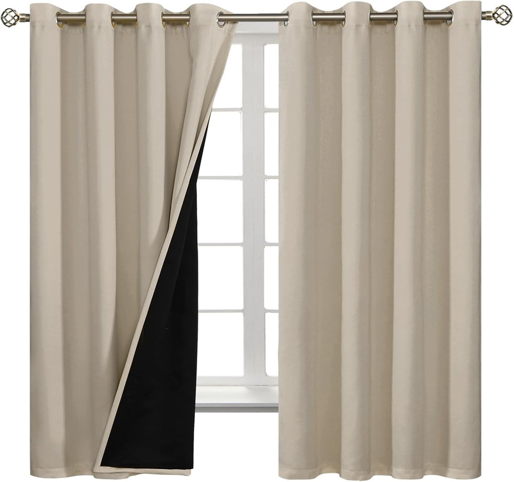 BGment Thermal Insulated 100% Blackout Curtains for Bedroom with Black Liner, Double Layer Full Room Darkening Noise Reducing Grommet Curta…