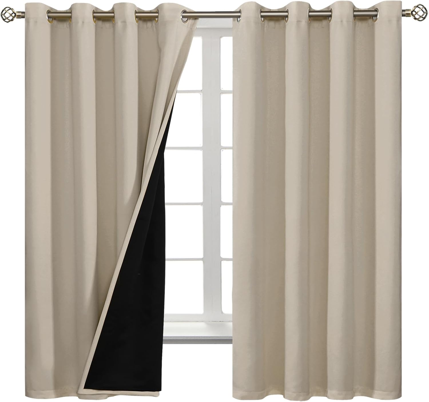 BGment Thermal Insulated 100% Blackout Curtains for Bedroom with Black Liner, Double Layer Full Room Darkening Noise Reducing Grommet Curta…