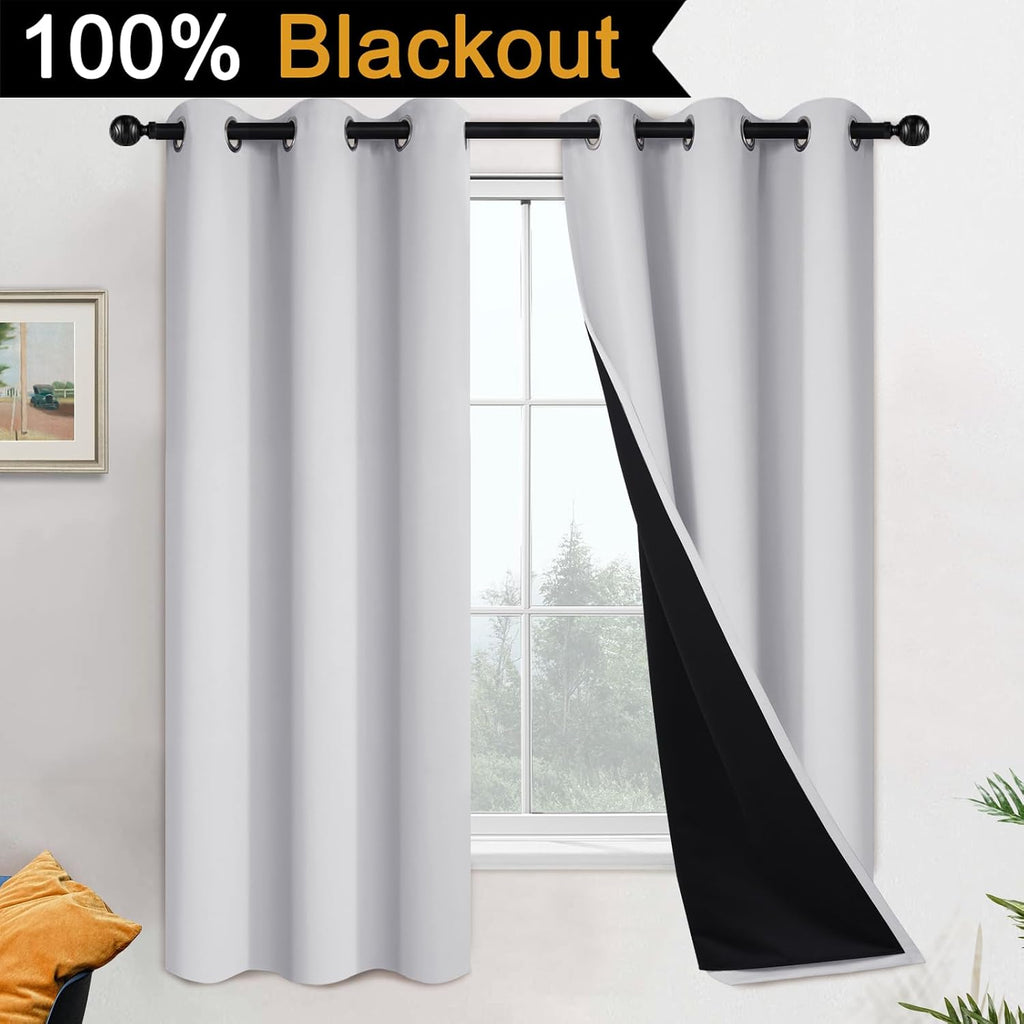 Yakamok 100% Blackout Curtains 63 Inches Long, 2 Thick Layers Heat and Full Light Blocking Soft Thermal Insulated Drapes for Bedroom(42" Wi…