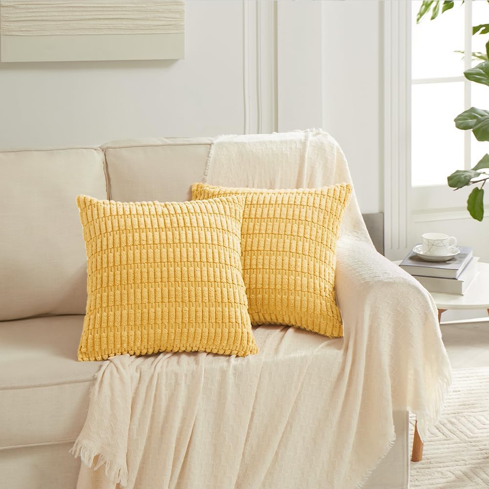 Fancy Homi Decorative Throw Pillow Covers for Bed Couch Bedroom Bench, Soft Corduroy Solid Pillow Case, Rustic Farmhouse Boho Room…