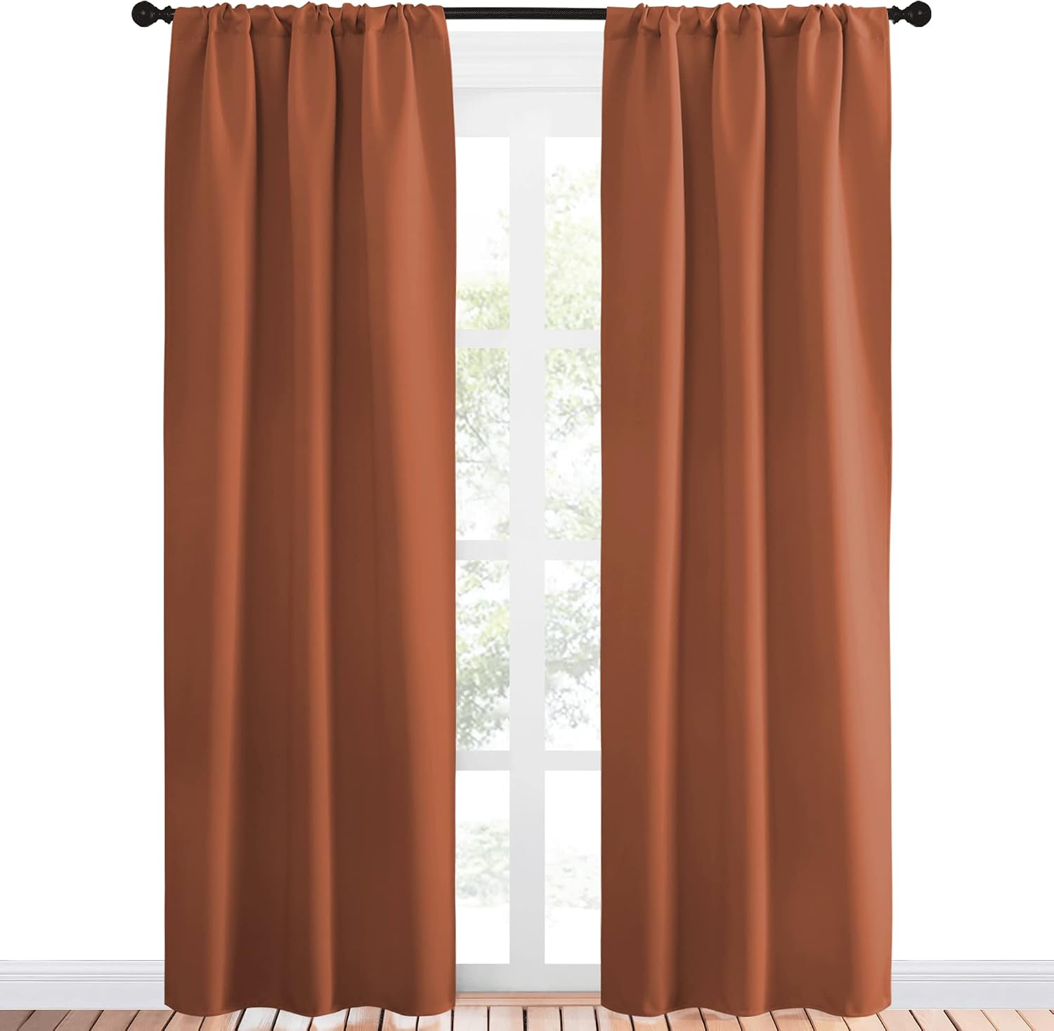 NICETOWN Blackout Curtains and Drapes - Thermal Insulated Solid Rod Pocket Blackout Draperies/Panels (Burnt Orange, 1 Pair, 34 by 84 inches)
