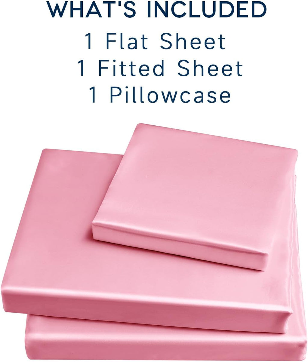 Golal Satin Sheets Twin XL Size - 3 Pieces Luxury Silky Soft Bed Sheets, Wrinkle-Free Light Pink Satin Silk Sheet Set with 1 Deep Pocket Fi…