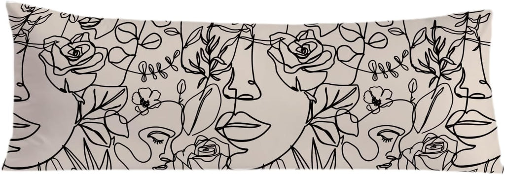 Modern Abstract Women Faces 20x54 Body Pillow Cover, Modern Boho Room Decor, Minimalist Boho Botanical Flower Aesthetic Decorative Long…