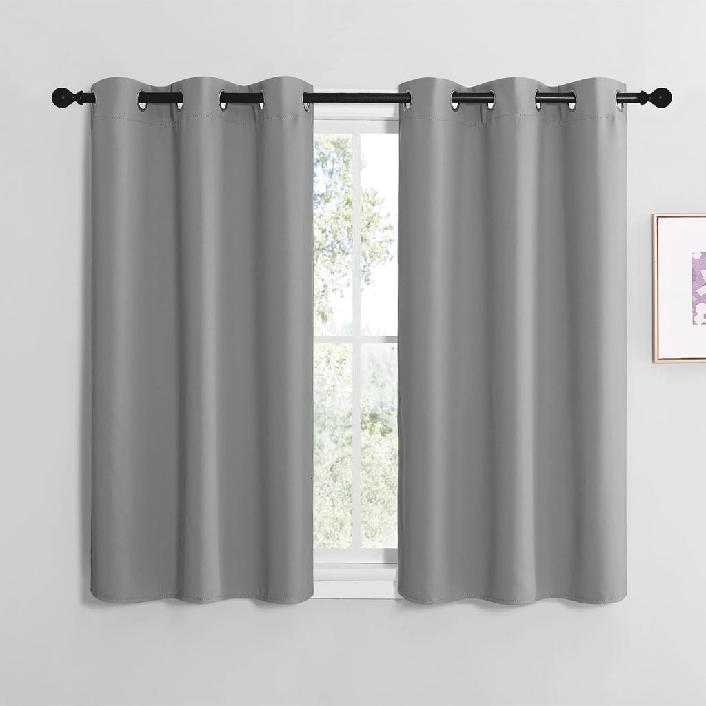 NICETOWN Silver Grey Blackout Curtain Panels for Bedroom, Thermal Insulated Grommet Top Blackout Draperies and Drapes for Basement (2…