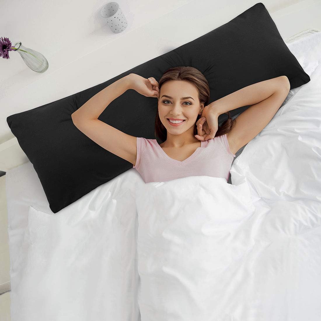 PiccoCasa Body Pillow Cover with Zipper Closure, Brushed Microfiber, Black (20"x54")
