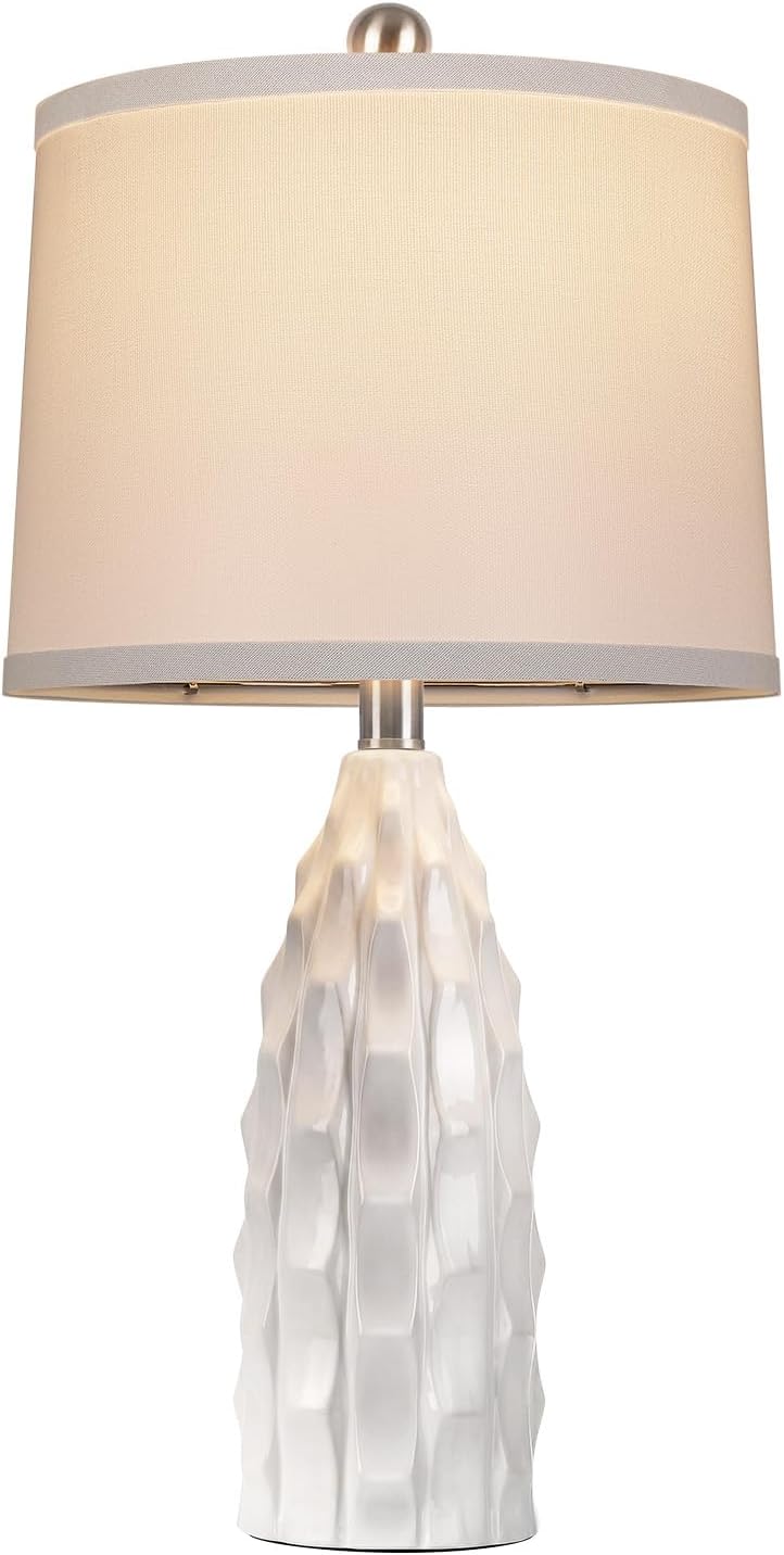 WIHTU Creamic Table lamp Set of 2, 24'' Modern Dimmable Table Lamp for Living Room, Farmhouse Nightstand Lamps with Linen Shade, White…