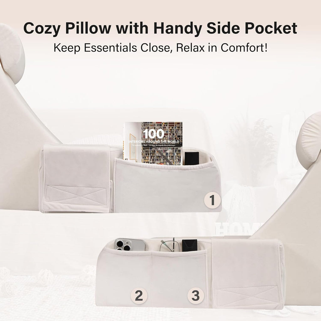 ENITYA 19" Back Pillow for Bed Sitting up, Big Pockets and Washable Removable Cover, Reading Chair for Watching TV/Reading/Gaming/Resting…