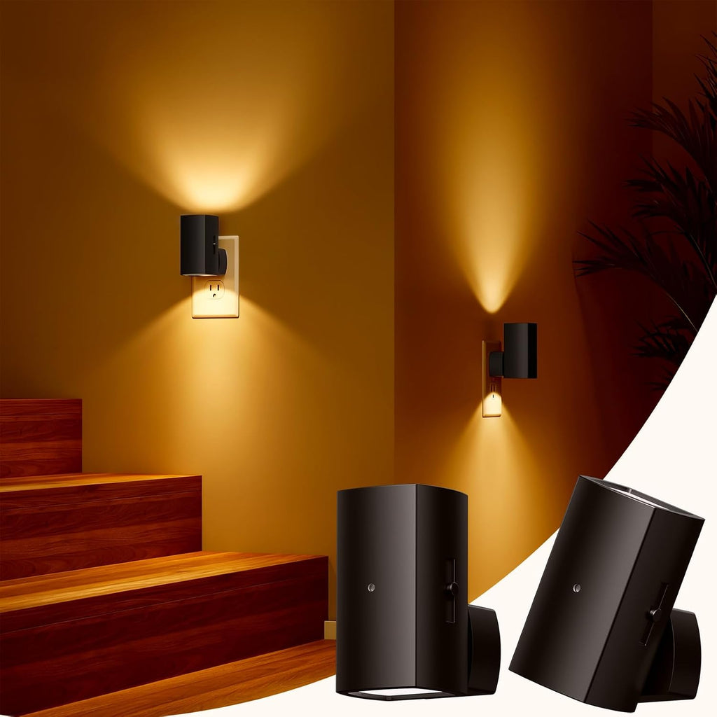 Brightown 2 Pack Black White Night Lights Plug into Wall, Modern Night Light with Rotating Plug, Dusk to Dawn Sensor, 0-100LM Stepless…