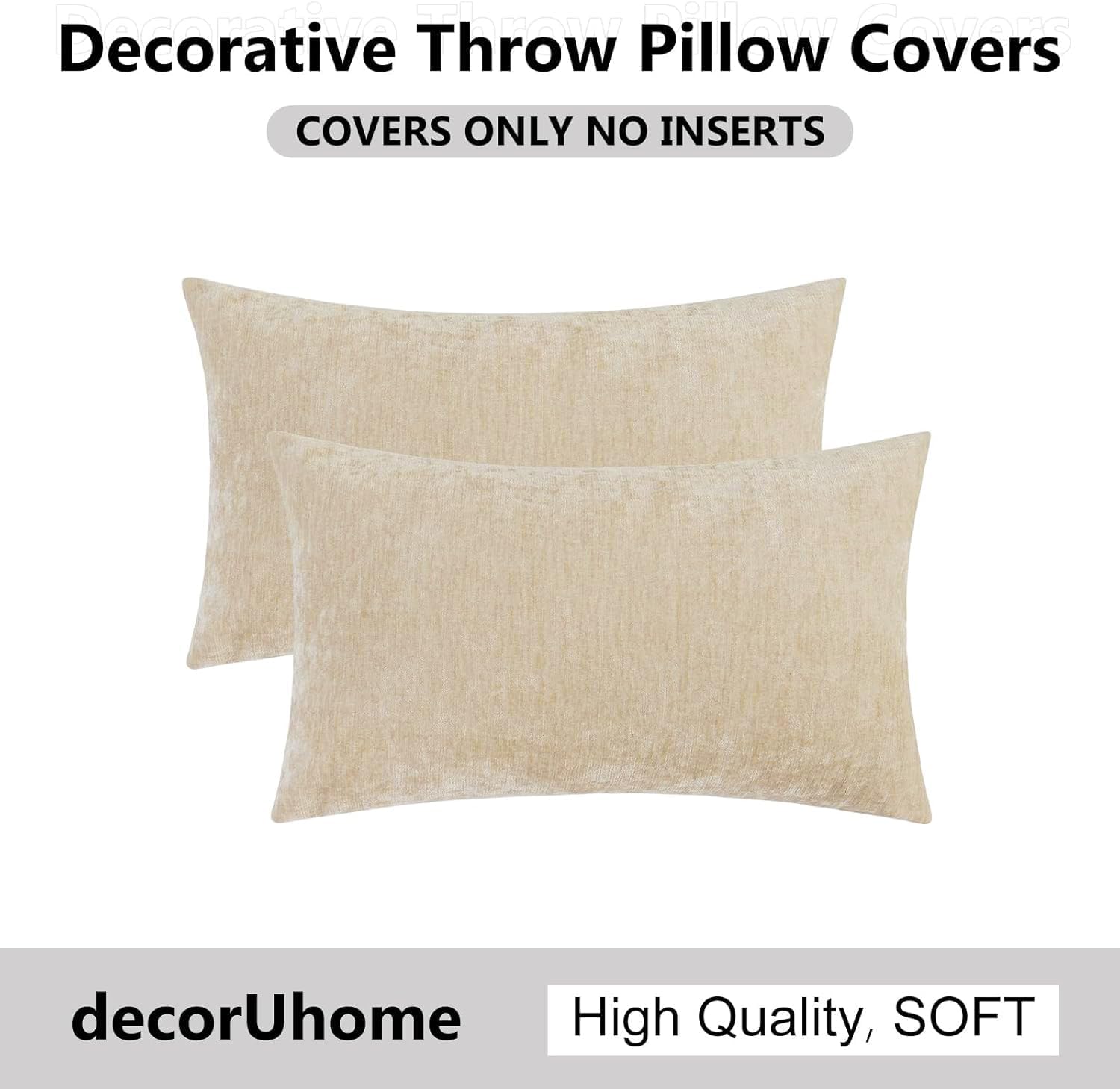 decorUhome Chenille Beige Throw Pillow Covers 12x20 Inch Set of 2, Decorative Soft Couch Pillow Covers Solid Dyed Accent Farmhouse Neutral…