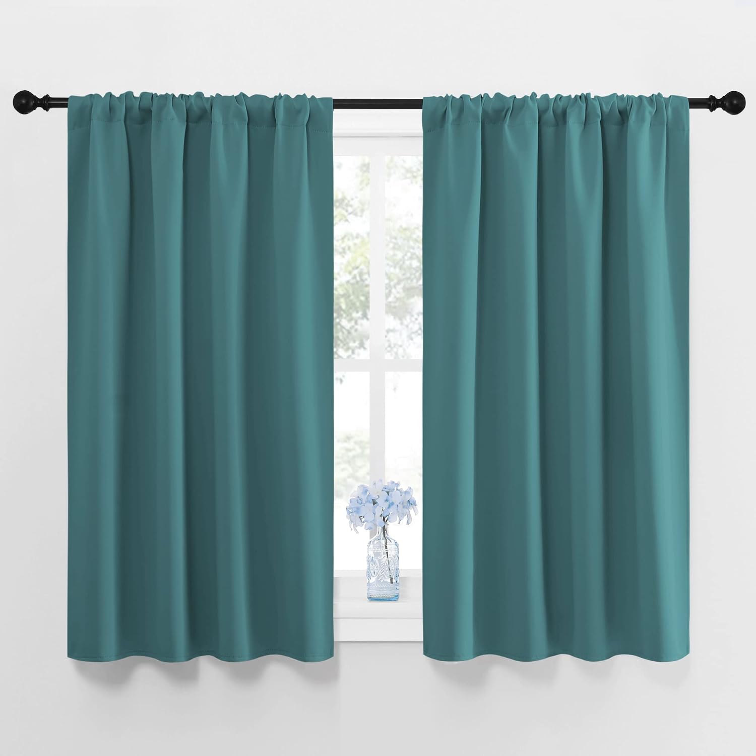 NICETOWN Window Curtains Blackout Drapes - Thermal Insulated Solid Rod Pocket Blackout Curtains/Draperies for Living Room (Sea Teal, One…