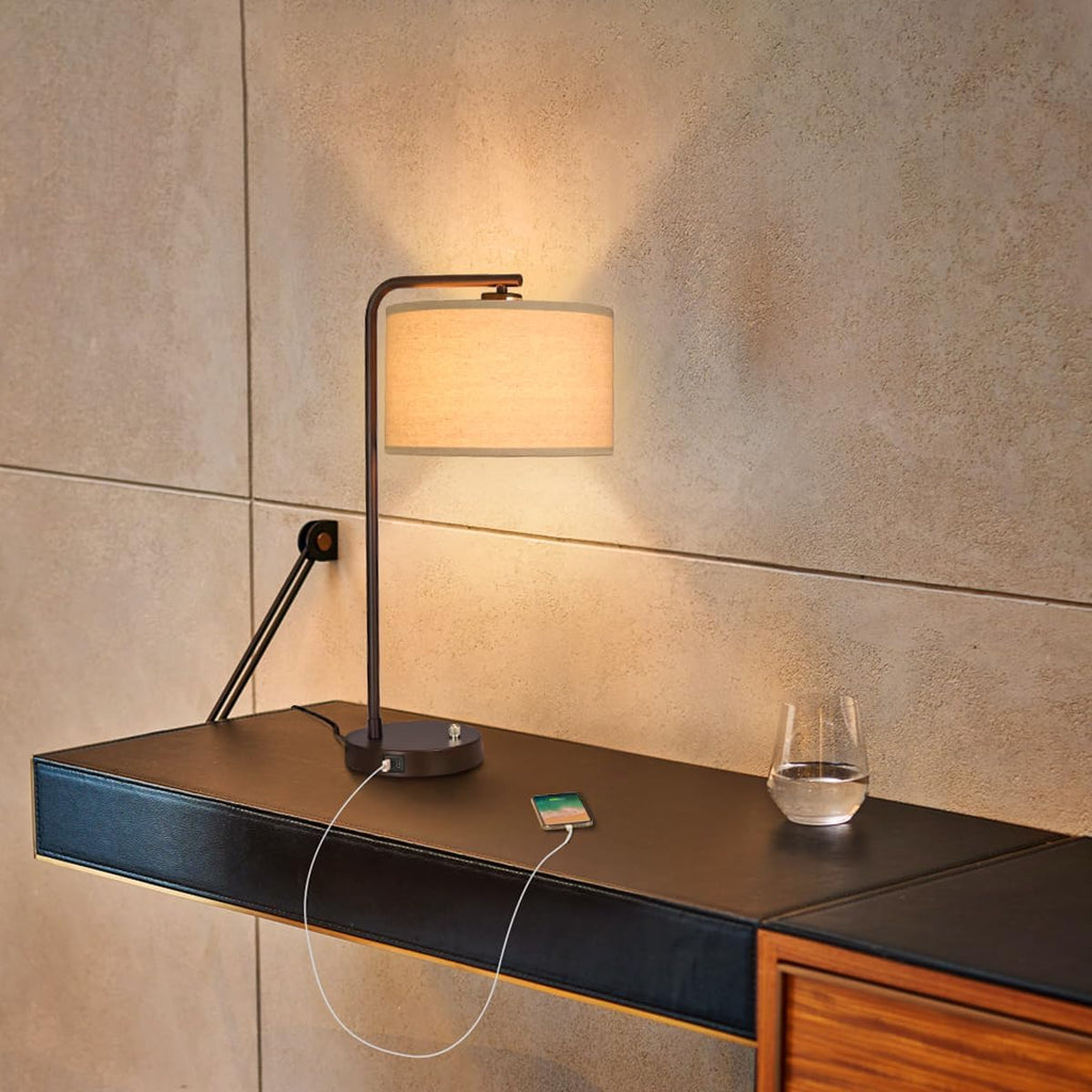 25" Tall Table Lamp with USB C+A Ports, Fully Stepless Dimmable Modern Minimalist Bedside Nightstand Lamp, Reading Desk Lamp for Bedroom…
