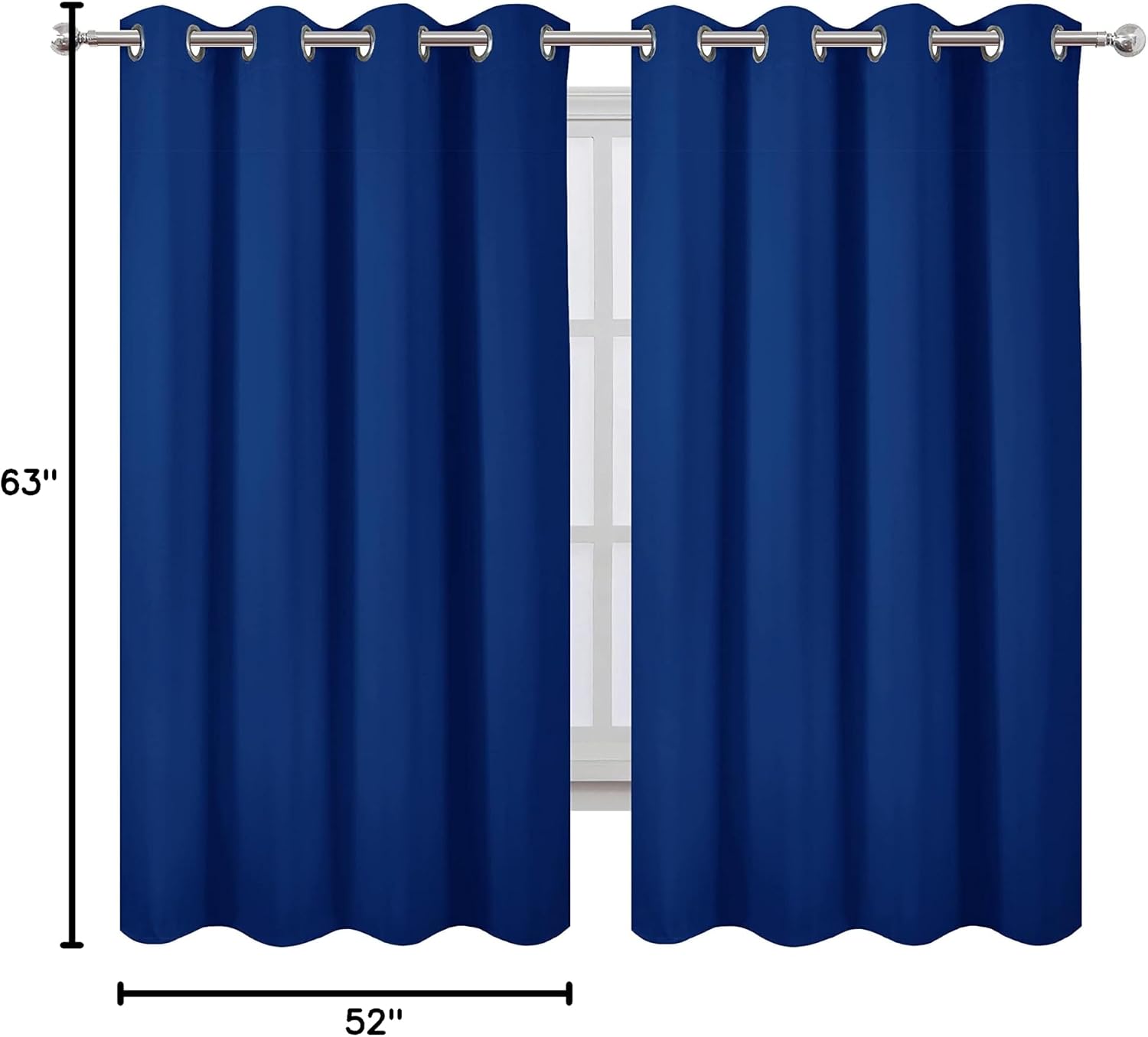 Lemomo Blackout Curtains 52 x 63 inch/Royal Blue Curtains Set of 2 Panels/Thermal Insulated Room Darkening Bedroom Curtains 63 inch Blue