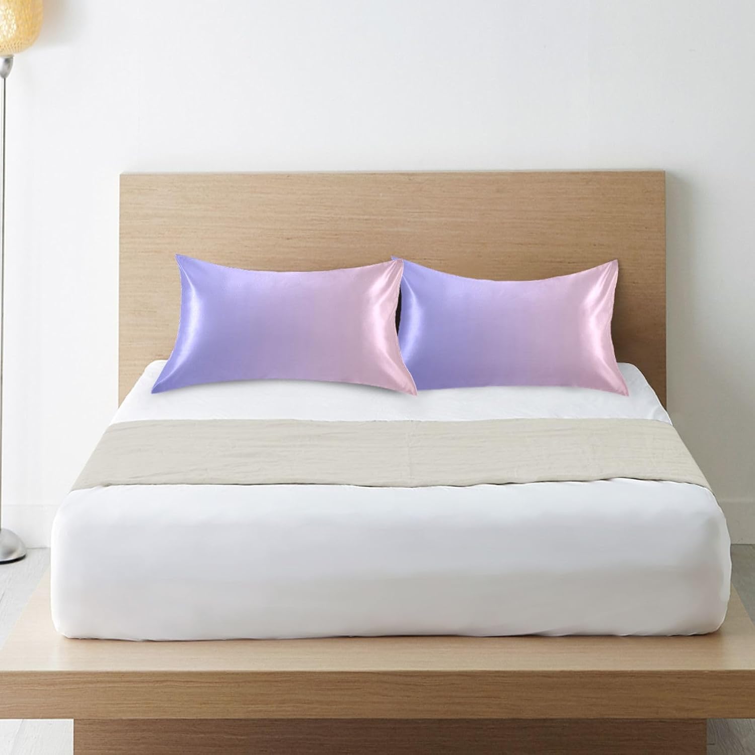 Purple Pink Gradient Color Pillow Covers Silk Pillowcase for Hair and Skin Soft Smooth Cooling Satin Pillowcase Standard Size Pillow Case…