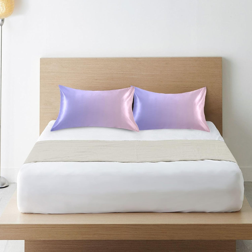 Purple Pink Gradient Color Pillow Covers Silk Pillowcase for Hair and Skin with Envelope Closure Satin Pillowcase King Size Pillow Case…