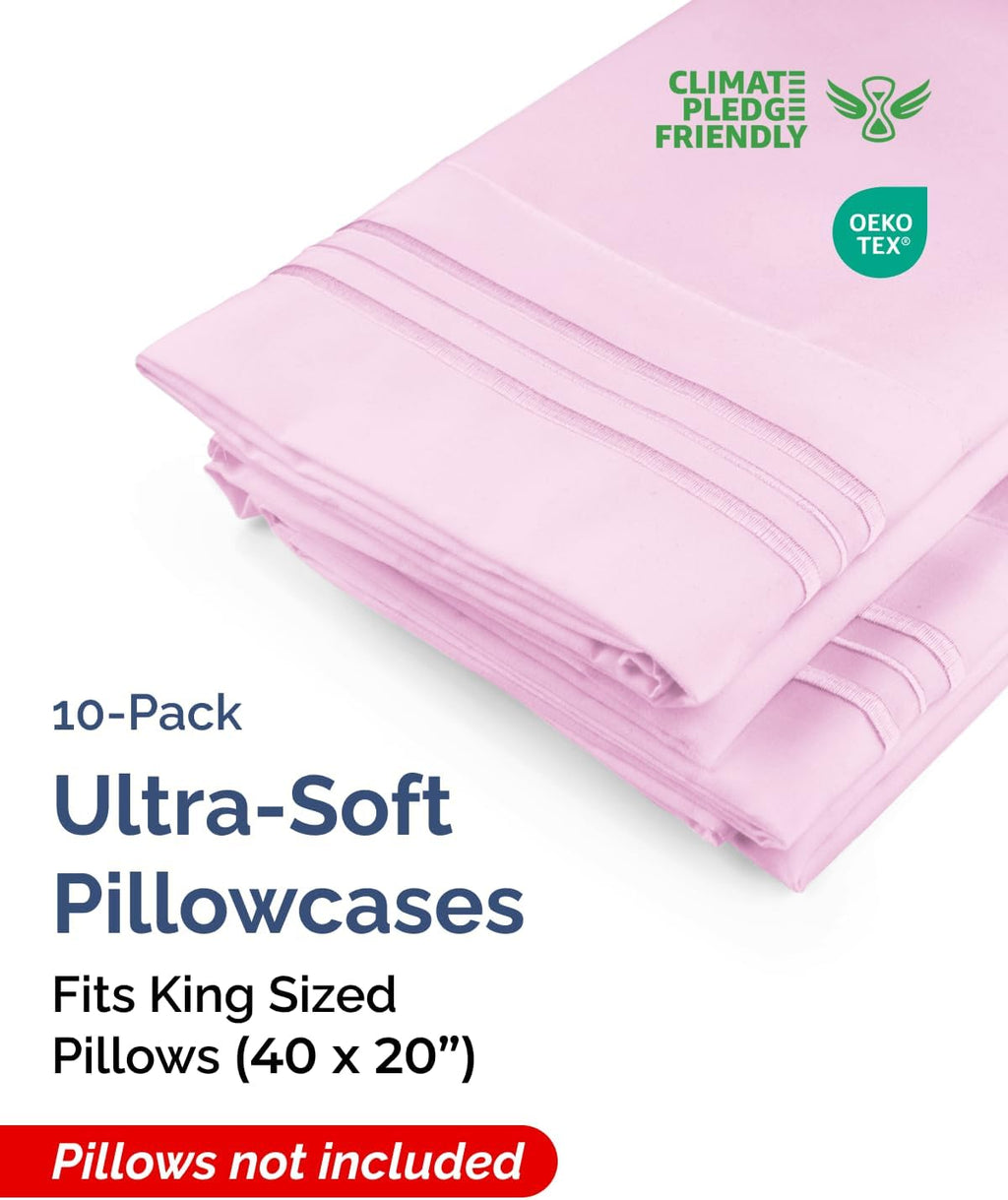 King Pillow Cases Set of 10 - Ultra Soft Hotel Quality Pillowcase Covers - Comfy, Cozy & Wrinkle Free - Shrink, Stain & Fade Resistant…