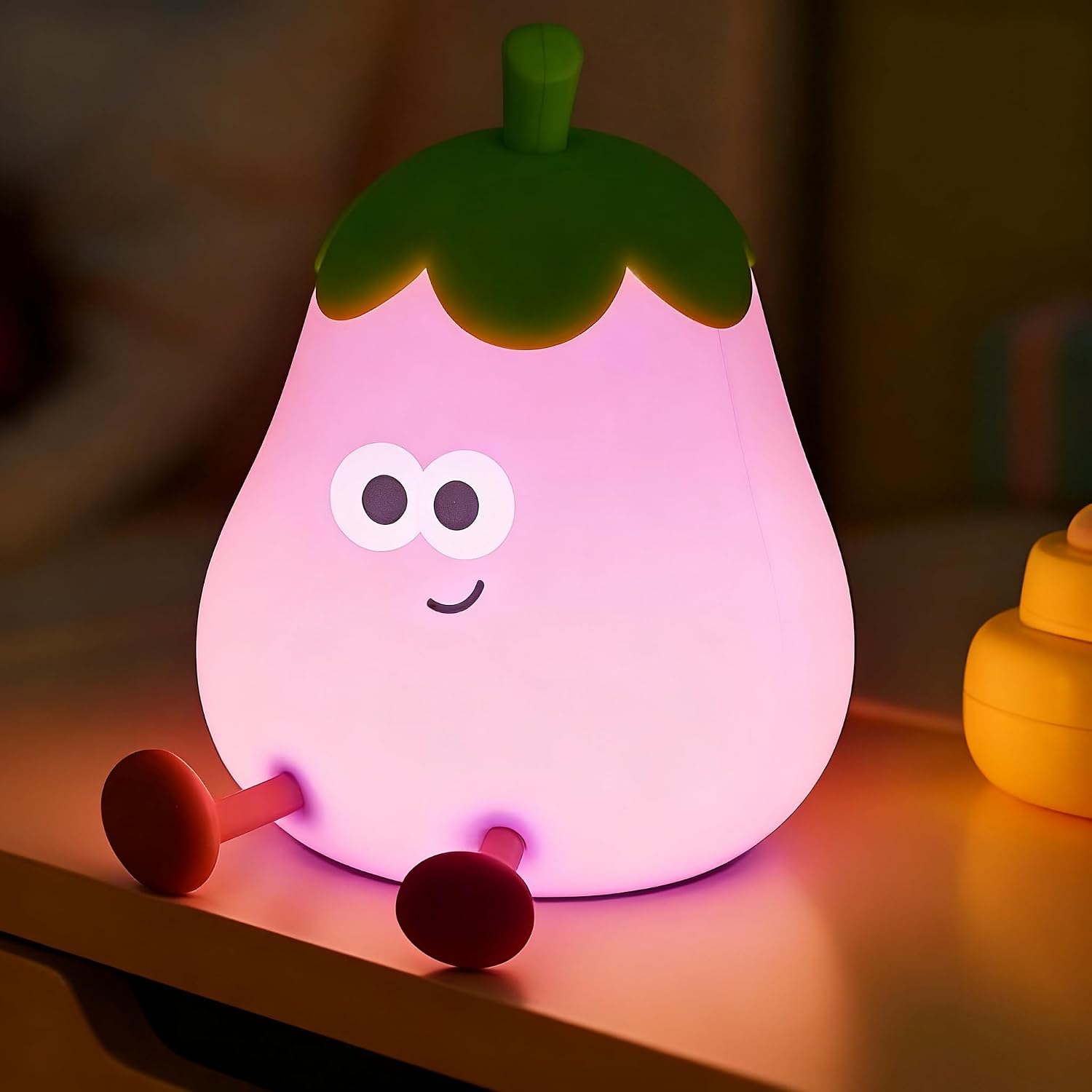Eggplant Night Light for Kids, Cute Squishy Silicone Lamp, Rechargeable LED Nightlight, 3-Level Dimmable Bedside Lamp for Bedroom Kids…