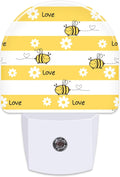 Cartoon Bees with Daisy Flowers Night Light Plug into Wall, Yellow Floral Bee Love Dusk to Dawn Night Light,0.5w Energy Saving Sleep…