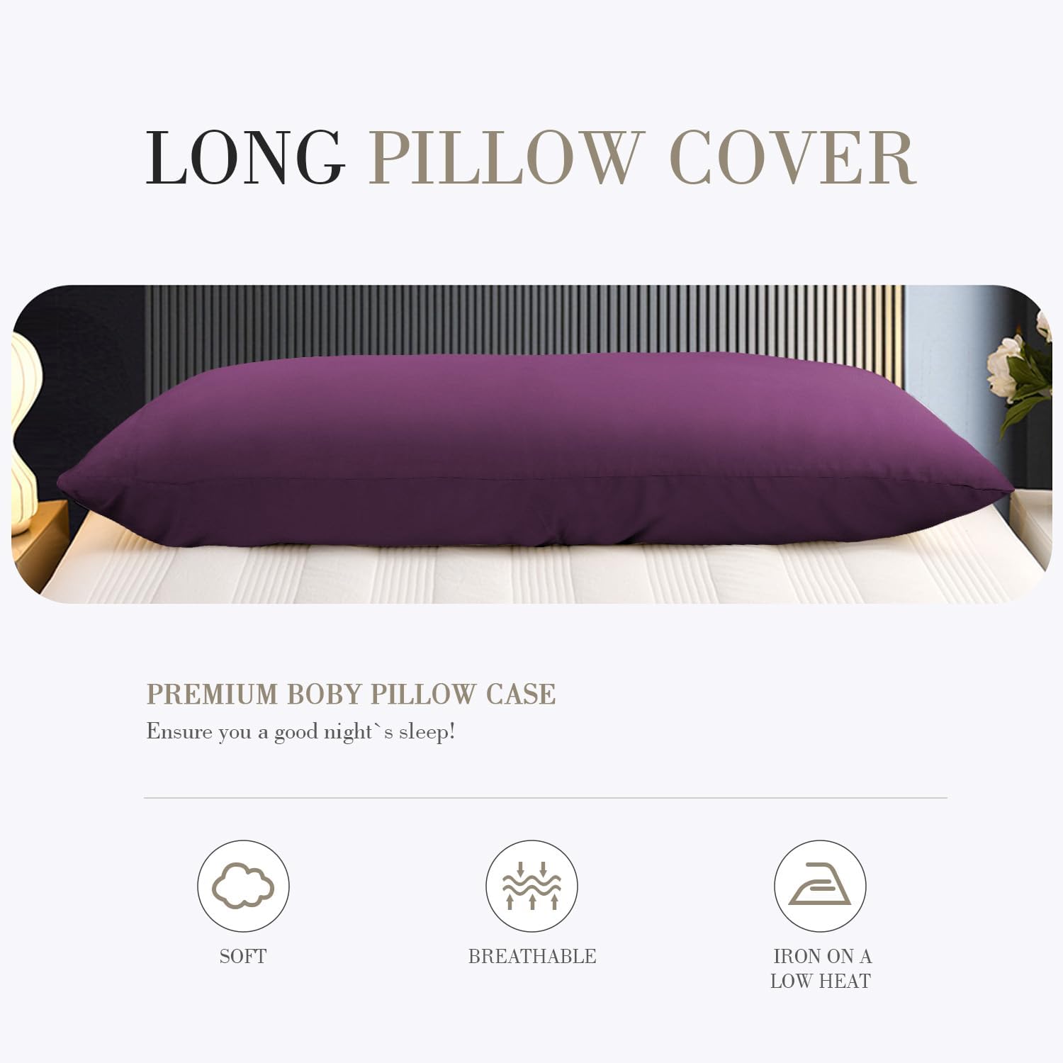 WishSmile Body Cooling Pillowcase Long Pillow Case Breathable Cool Silky Soft Rayon Derived from Bamboo Fabric, Hair and Skin Friendly, Dar…