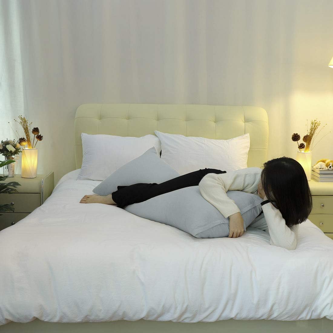 uxcell Soft Microfiber Body Pillow Cover with Zipper Closure, Long Pillow Cases for Body Pillows Weave for 90 GSM Polyester, Light Gray Bod…