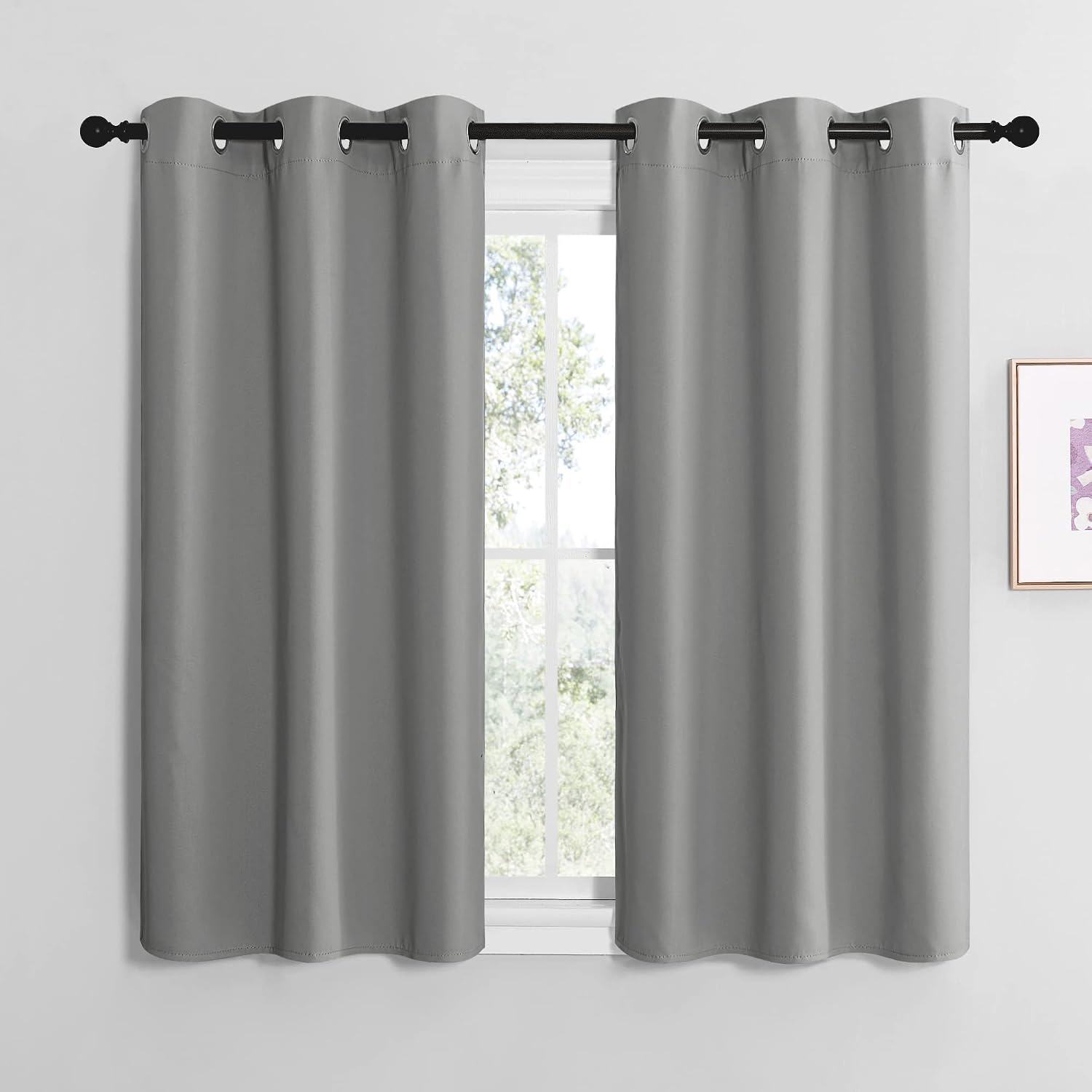 NICETOWN Silver Grey Thermal Insulated Grommet Blackout Curtains, Kids Window Drape Panel for Nursery, Privacy Short Curtains (2 Panels…