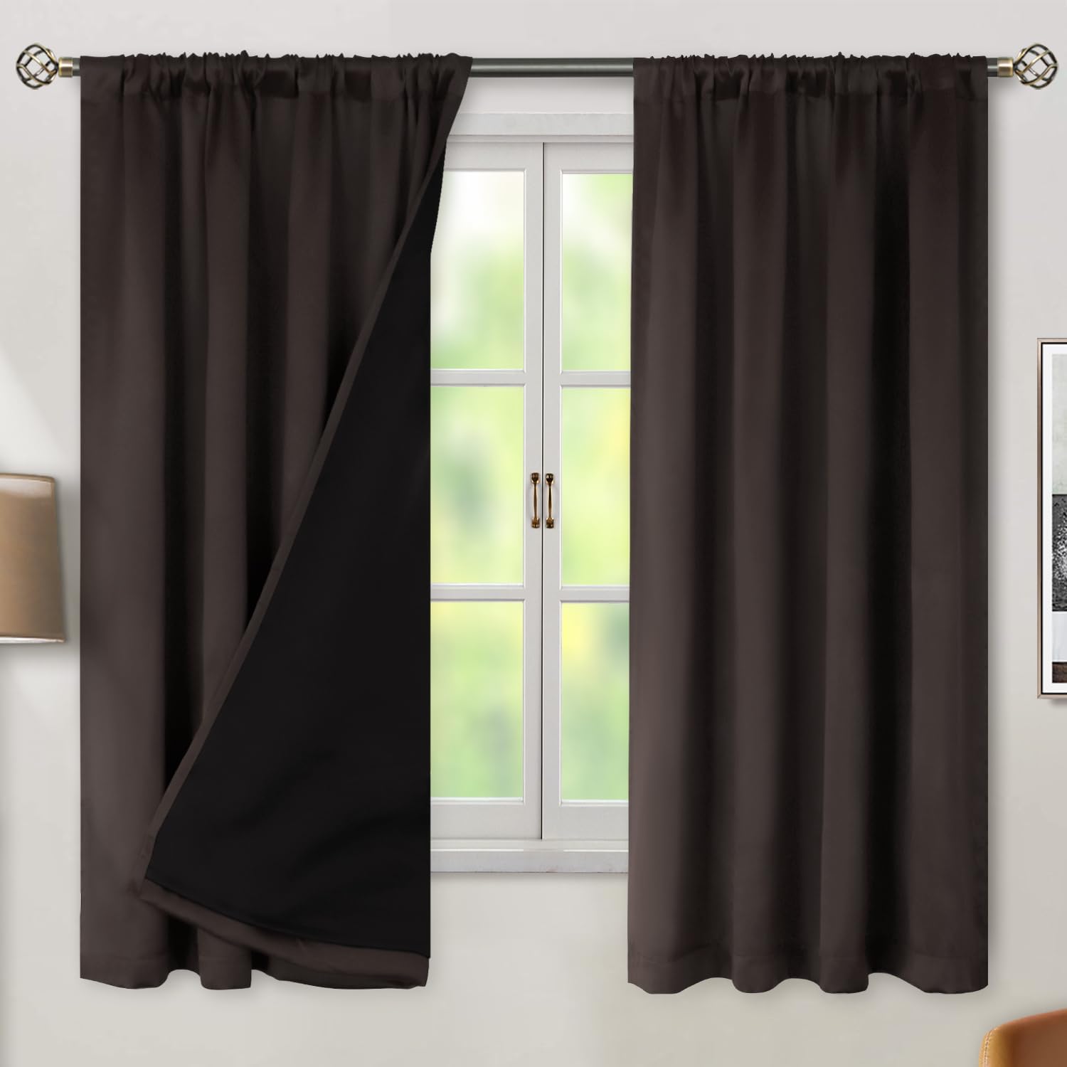 BGment 100% Blackout Heavy Thermal Curtains 63 Inch Length for Winter Insulated, Noise Reducing Rod Pocket and Back Tab Double Layer Room…
