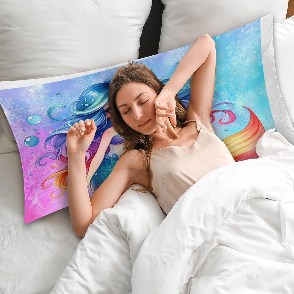 Mermaid Beautiful Rainbow Satin Silk Pillowcase for Hair and Skin Pillow Cases King Size Soft Silk Pillow Case with Envelope Closure…